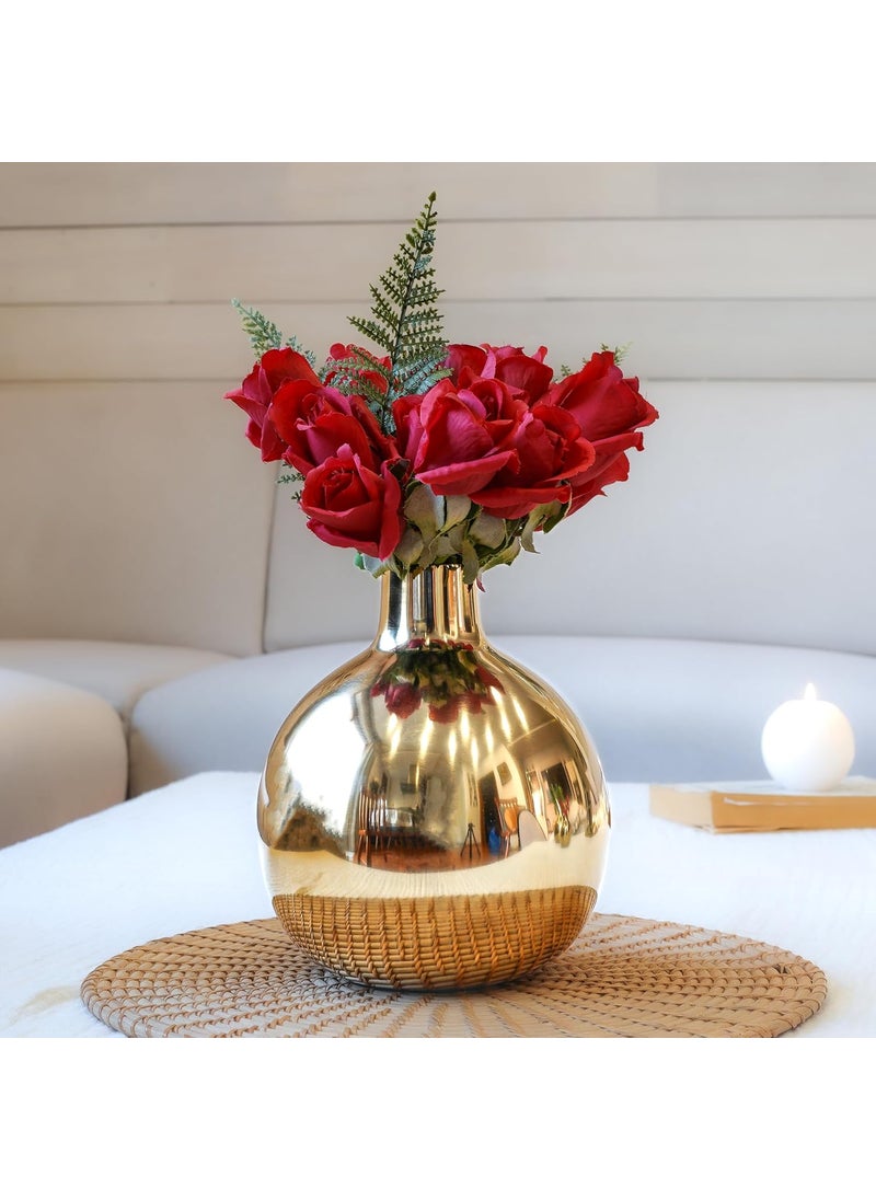 Behoma Metal Flower Vase for Home Dcor Living Room Office Wedding Table Decorative Item for Festivals Birthday Golden Vase 1Pcs Flower not Included