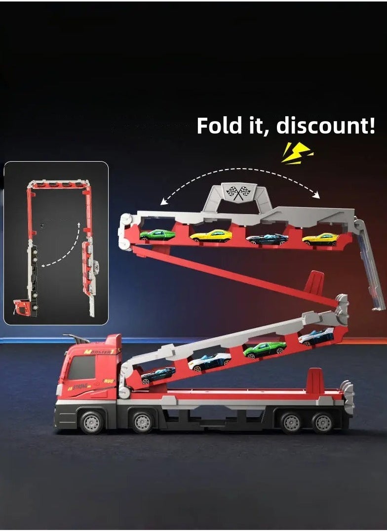 Folding Ejection Race Truck,16 PCS  Alloy Cars,Transport Container Trucks,207 CM,Gifts For Boys 3+ Years