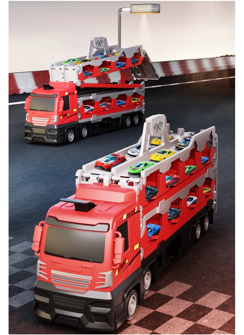 Folding Ejection Race Truck,16 PCS  Alloy Cars,Transport Container Trucks,207 CM,Gifts For Boys 3+ Years