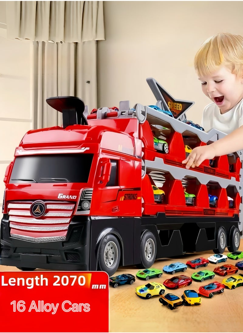 Folding Ejection Race Truck,16 PCS  Alloy Cars,Transport Container Trucks,207 CM,Gifts For Boys 3+ Years