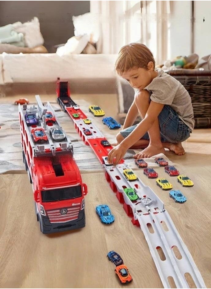 Folding Ejection Race Truck,16 PCS  Alloy Cars,Transport Container Trucks,207 CM,Gifts For Boys 3+ Years