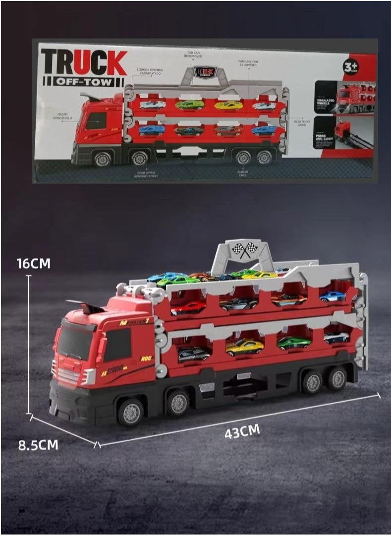 Folding Ejection Race Truck,16 PCS  Alloy Cars,Transport Container Trucks,207 CM,Gifts For Boys 3+ Years