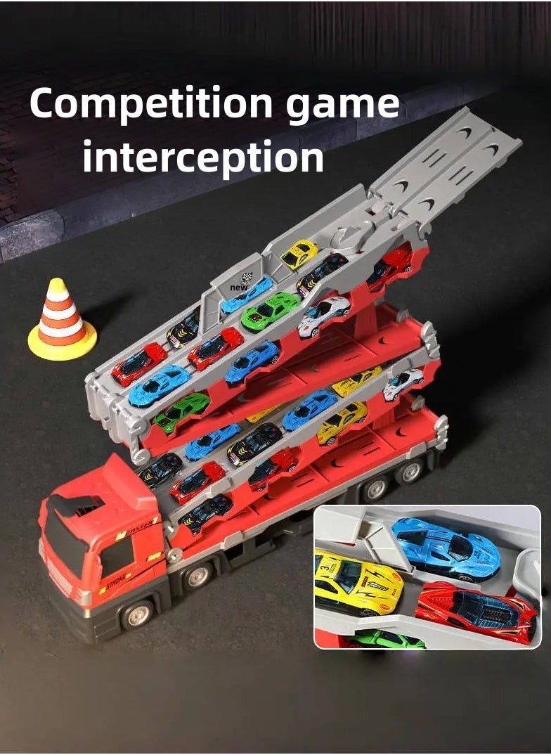 Folding Ejection Race Truck,16 PCS  Alloy Cars,Transport Container Trucks,207 CM,Gifts For Boys 3+ Years