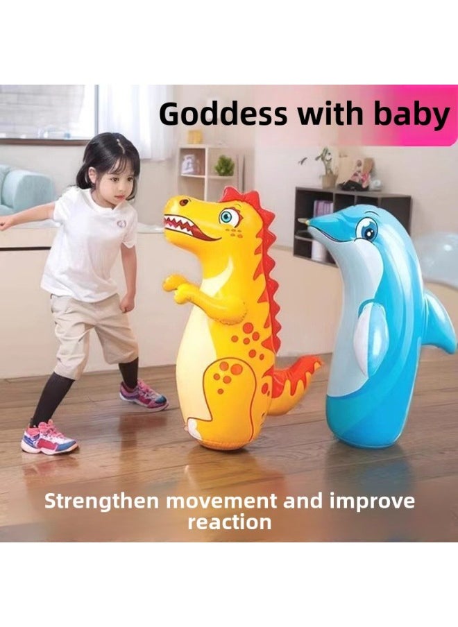 Inflatable Tumbler Large Dinosaur Dolphin Toy Children's Decompression Exercise Educational Fitness Toys Internet Popular Boxing Old-Color:Green Dinosaur Manual Pneumatic Cylinder