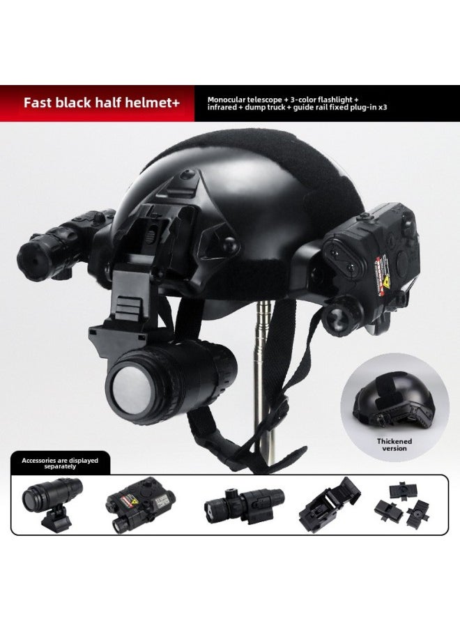 FAST Tactical Helmet With Hanging Walkie-talkie Summer Camp Outdoor Training Equipment Full Set Of Small Special Police Intercom Helmet-Color:Black Half Helmet (holeless Model) + 7-piece Single Tube Set