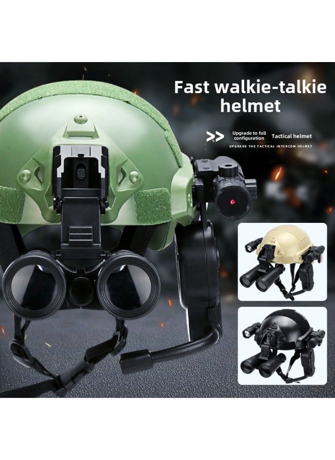 FAST Tactical Helmet With Hanging Walkie-talkie Summer Camp Outdoor Training Equipment Full Set Of Small Special Police Intercom Helmet-Color:Green Half Helmet (no Hole Model) + 7-piece Set Of Double-barreled Gas Masks