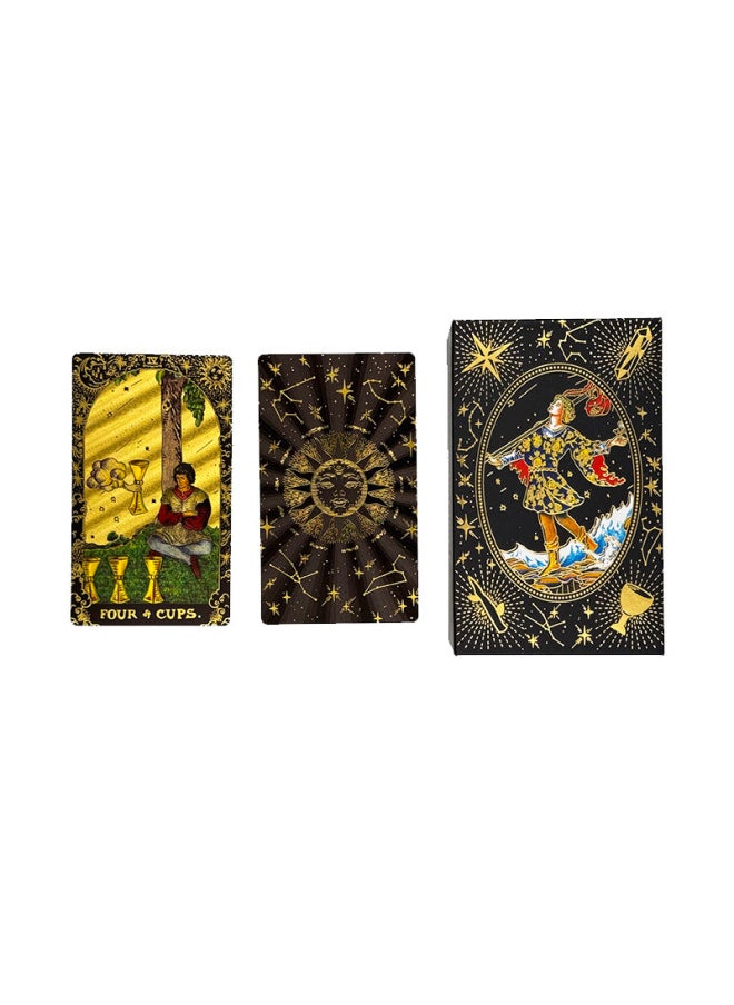 Waite Gold Foil Tarot Caro Card Tarot Color Printing Tarot Card PVC Waterproof Tarot Card Table Game Tablecloth-Color:Golden Sun Lotus Box-Specification:English Manual