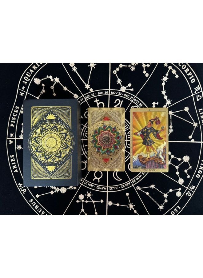 Waite Gold Foil Tarot Caro Card Tarot Color Printing Tarot Card PVC Waterproof Tarot Card Table Game Tablecloth-Color:Golden Sun Lotus Box-Specification:English Manual