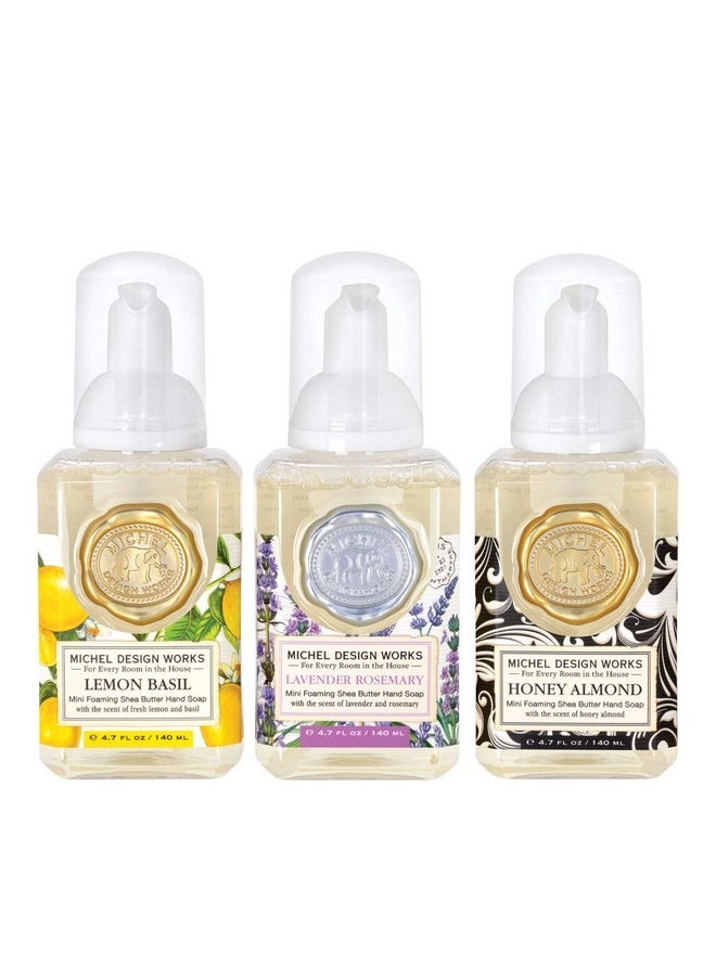 Michel Design Works Mini Foaming Soap 3-Pack Set (Lavender Rosemary, Lemon Basil, Honey Almond)