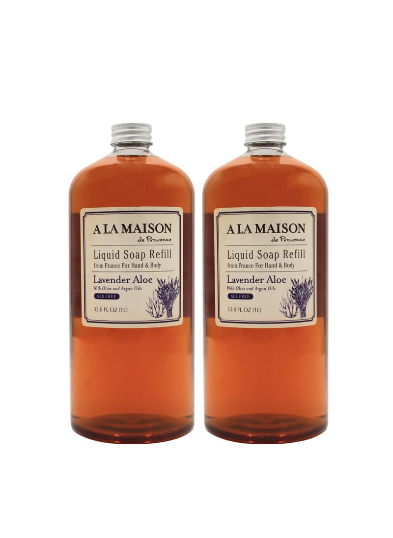 A LA MAISON French Liquid Hand Soap Refill, Lavender Aloe - Natural Hand Wash Made with Essential Oils - Biodegradable, Plant-Based, Vegan, Cruelty-Free, Alcohol & Paraben Free (33.8 oz, 2 Pack)