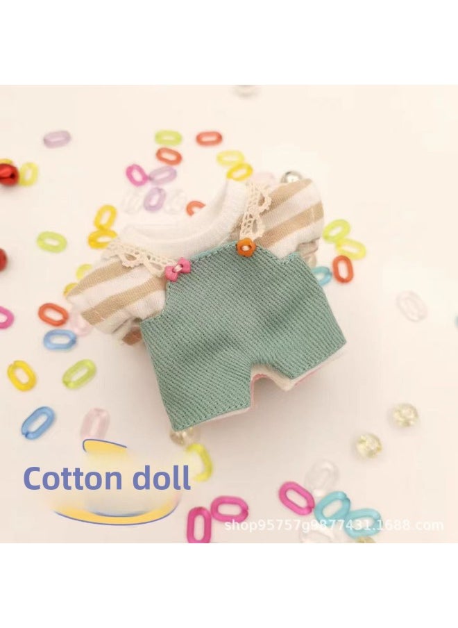 Labubu Vinyl Blind Box Clothes 8cm10cm12cm15cm20cm Cotton Doll Undecided Official Doll Clothes-color:Literary Green Suspender Jeans + Striped Top-height:15cm Fat Body
