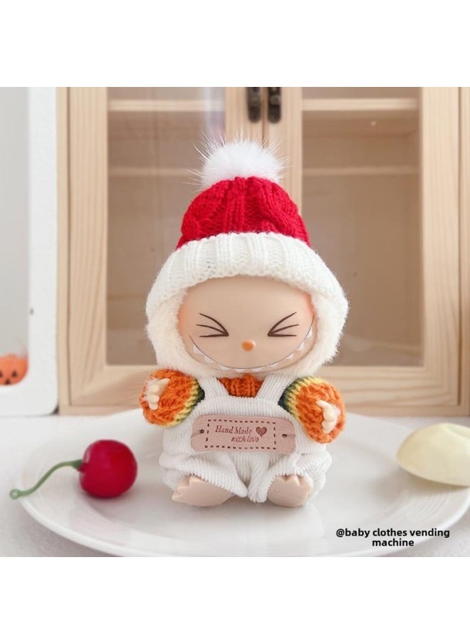 Labubu Clothes Accessories 17CM One Or Two Generation Labubu Pendant Baby Clothes Autumn And Winter Sweater Hat Scarf-Specifications:Suitable For 17cm Labu Cloth-Color:Red Smile Sweater + Red Striped Scarf + White Square Face Hat