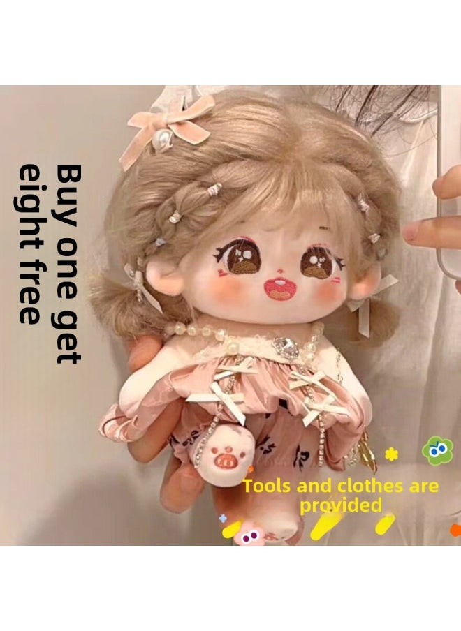 Cotton Doll Free Doll Clothes 20cm Non-attribute Doll Plush Doll Limited Edition Long Hair Cute Human-shaped Doll-Specifications:20cm  Send Makeup Tools + Blush-Color:Muwan  And Get A Random Piece - Sweatshirt