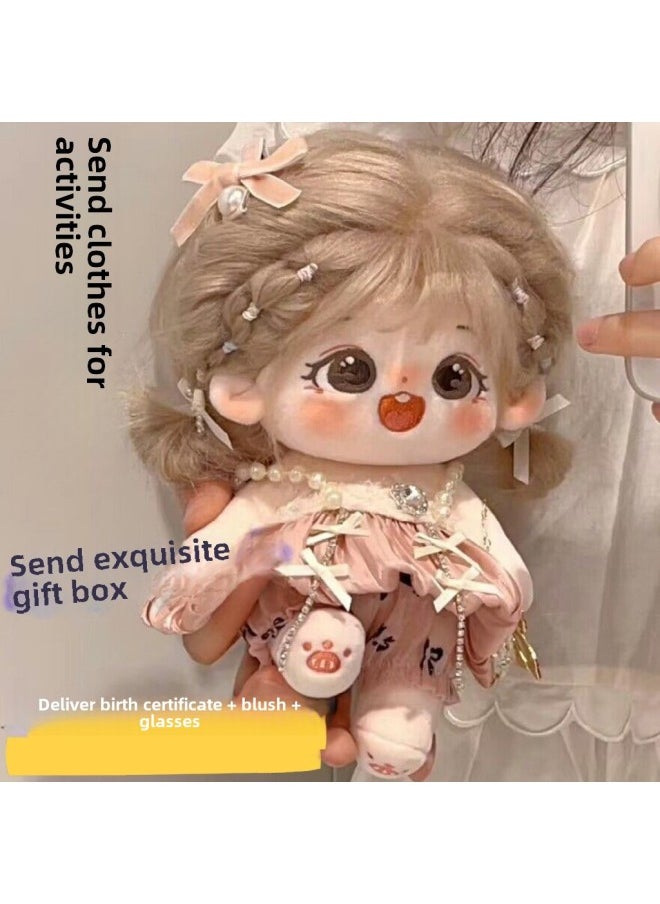 Cotton Doll Free Doll Clothes 20cm Non-attribute Doll Plush Doll Limited Edition Long Hair Cute Human-shaped Doll-Specifications:20cm  Send Makeup Tools + Blush-Color:Mei Er  Send A Random One-sweater