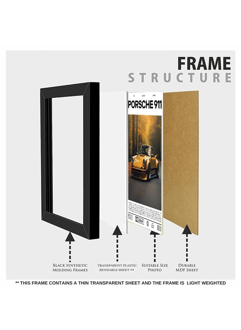MyTees Modern Supercars Frame Set of 4 Ferrari Mclaren Lamborghini Mercedes Minimalist wall art Aesthetic Sparkle framed poster set of 4 for room A4 size 8 X 12 Inches