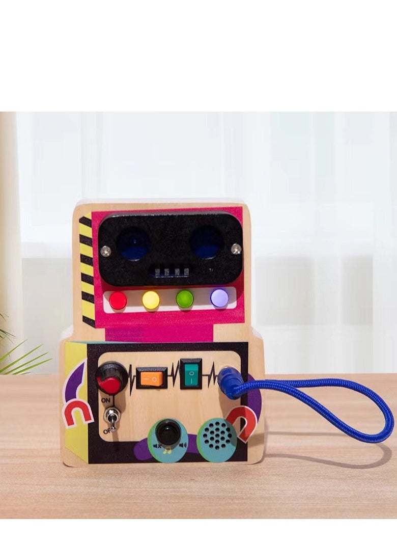 Wooden Montessori Busy Board, Sensory Board for Kids with LED Light Switches and Toggle Switch, Portable Fidget Toy Great for Travel and Preschool Learning Activities