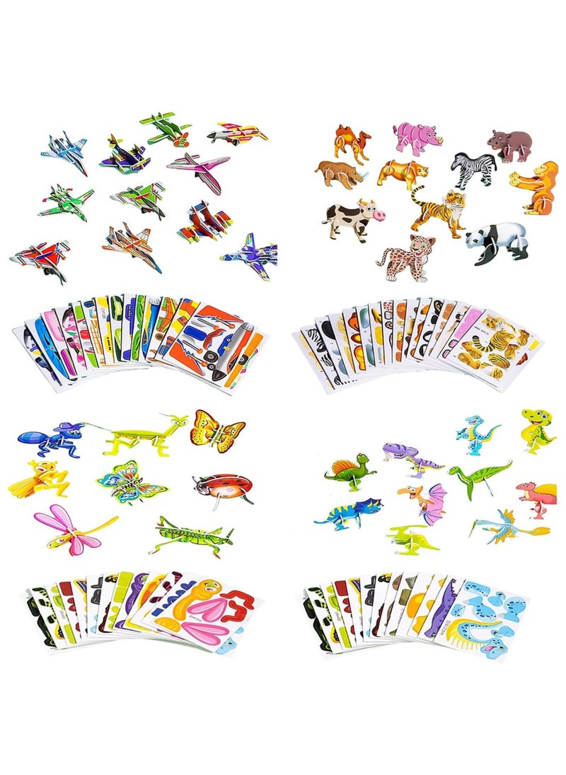 100PCS Educational 3D Cartoon Puzzle for Kids - Insects, Dinosaurs, Animals, Vehicles Themed 3D DIY Cardboards for Boys  Girls Gift Party Supplies