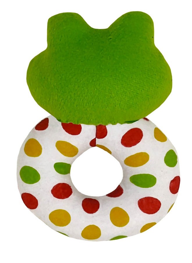Plush Froggy Face Rattle Soft Toy With Round Handle (Green), Toddlers