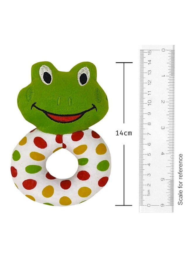 Plush Froggy Face Rattle Soft Toy With Round Handle (Green), Toddlers