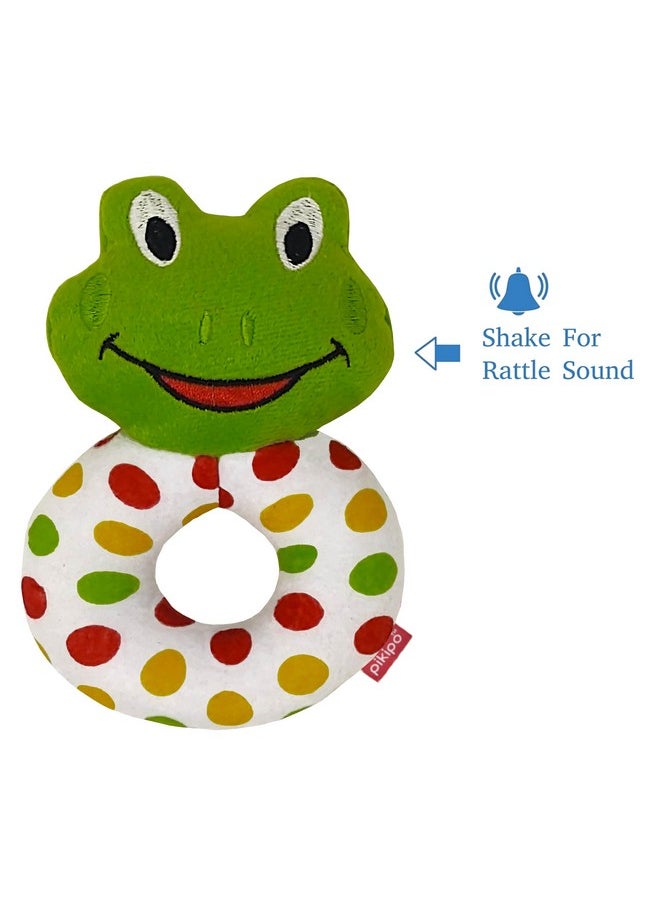 Plush Froggy Face Rattle Soft Toy With Round Handle (Green), Toddlers