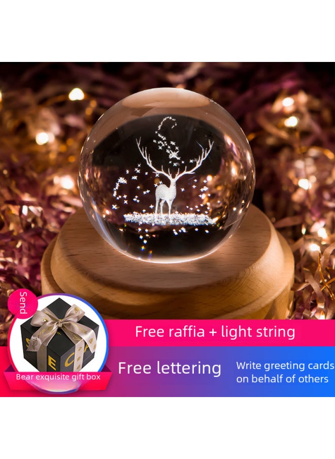 Creative Gift Wooden Music Box For Girls Gift Elk Birthday Octave Crystal Ball Music Box Z1-Color:520 Bear-Dimensions:Remote Control Bluetooth Music Without Rotation