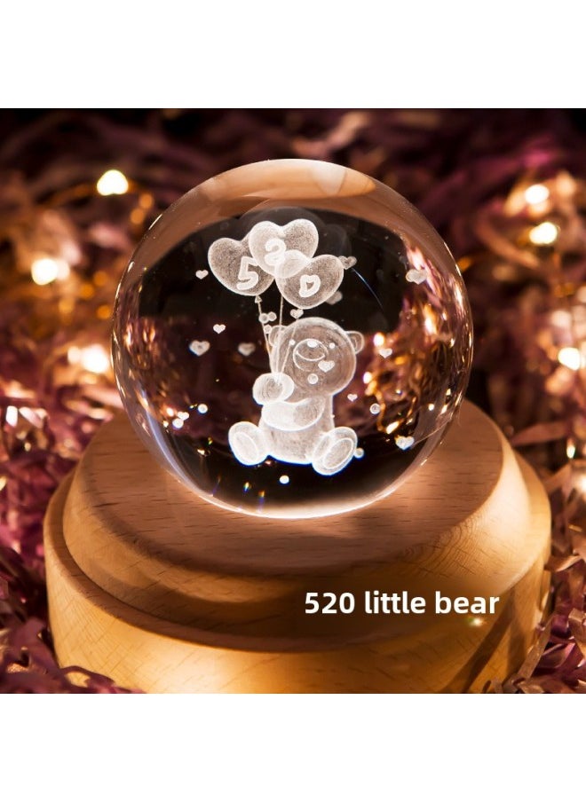 Creative Gift Wooden Music Box For Girls Gift Elk Birthday Octave Crystal Ball Music Box Z1-Color:520 Bear-Dimensions:Remote Control Bluetooth Music Without Rotation