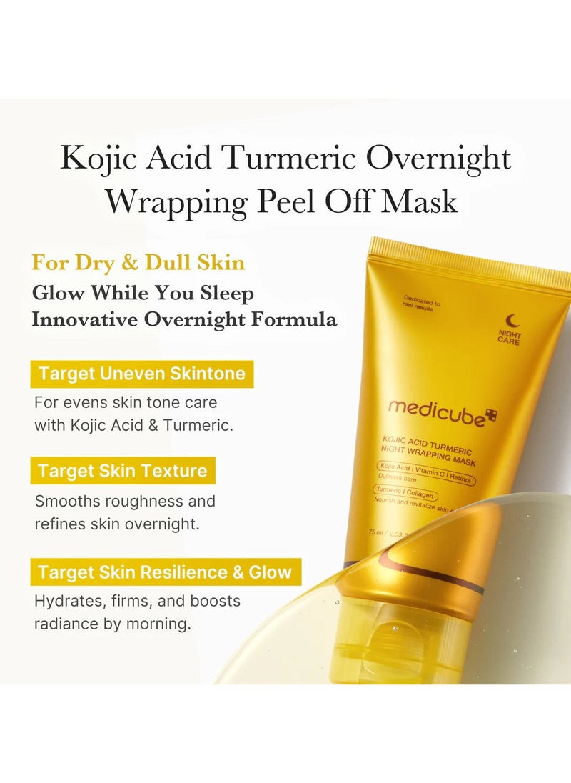 medicubeViral Glass Glow Overnight Wrapping Mask Duo: Collagen Overnight Wrapping Peel Off Facial Mask Pack and Turmeric Overnight Wrapping Peel Off Mask and Jelly Brush