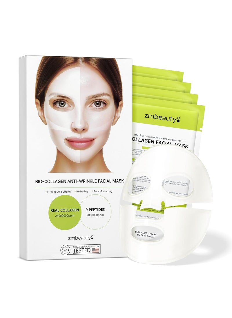 Collagen Face Mask, Bio-Collagen Mask Overnight for Skin Care, Anti-Wrinkle Facial Sheet Mask with 9 Peptides for Elasticity & Moisturizing, Collagen Night Wrapping Mask