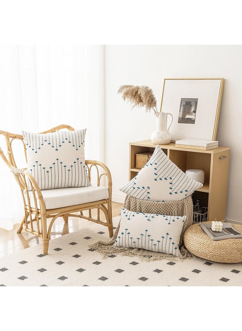 ALSTONIA Handwoven Throw Pillow Covers Natural Cotton Decorative Textured Pillowcase Modern Lumbar Pillow Covers for SofaCouch Living RoomBedroom12x20 Inches Set of 2 Blue White