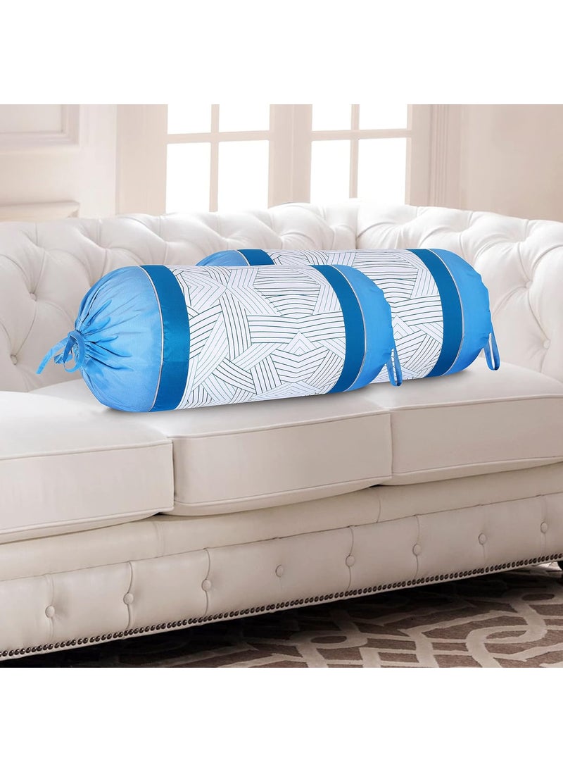 HOME9INE Geometrical Designed Printed Bolster Covers Dark Turqoise and Light Blue 30x15 Inch Pack of 2