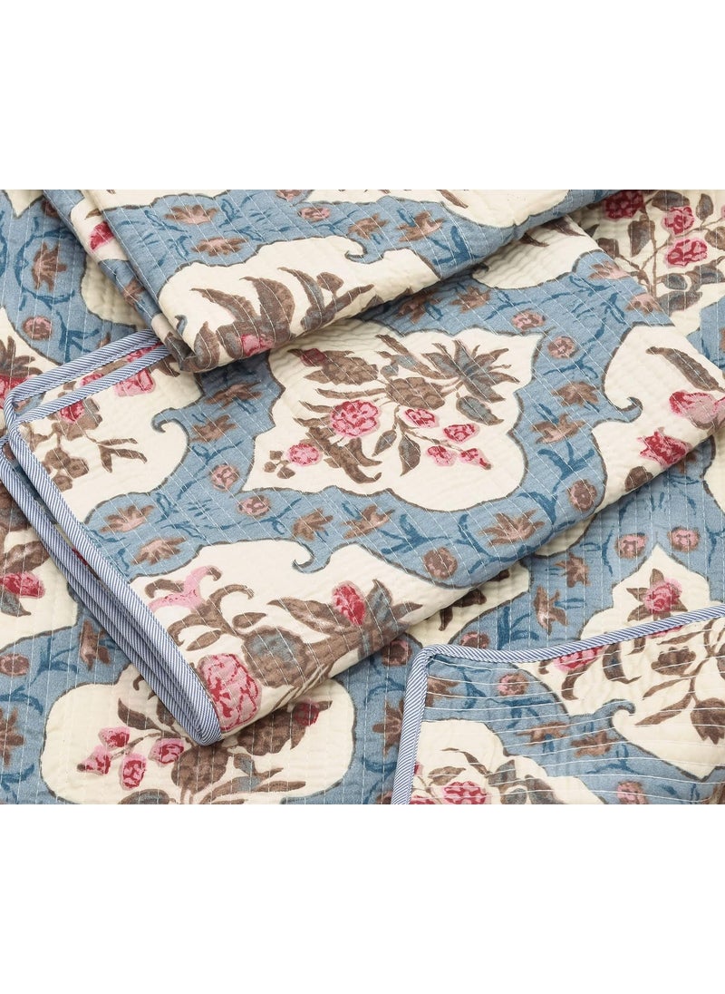 RRC Quilted Floral Print Cotton Pillow Covers Set of 217X27Inches 220 GSM Soft Cotton Quilted Pillow Cover Protector Zippered Closure
