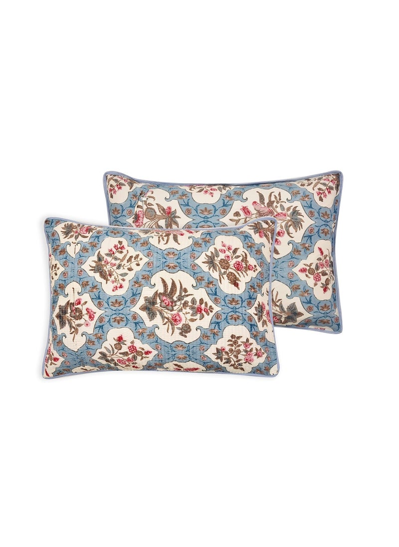 RRC Quilted Floral Print Cotton Pillow Covers Set of 217X27Inches 220 GSM Soft Cotton Quilted Pillow Cover Protector Zippered Closure