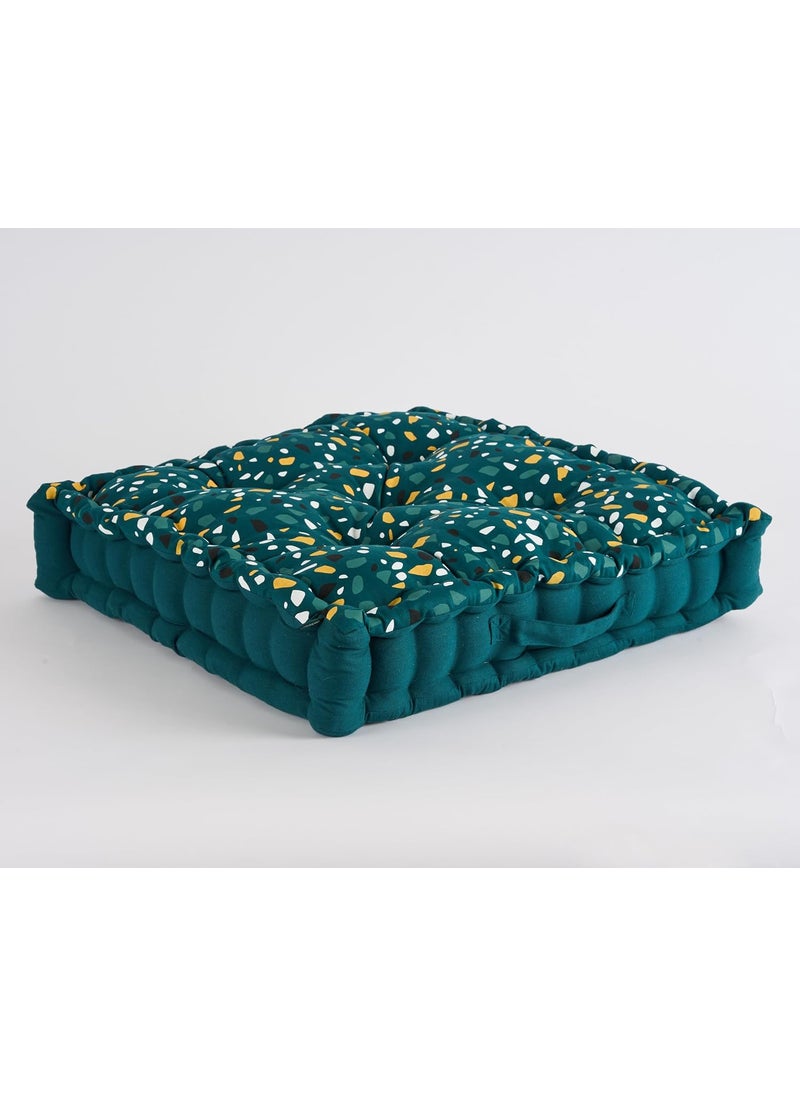 SKANDA FAB Premium Mosaic Printed Floor Back Seat Cushion Meditation Floor Pillow Square Large Pillows for BenchLiving RoomBalcony Daisy Mosaic Botanical Green 40x40x10cm Pack of 1
