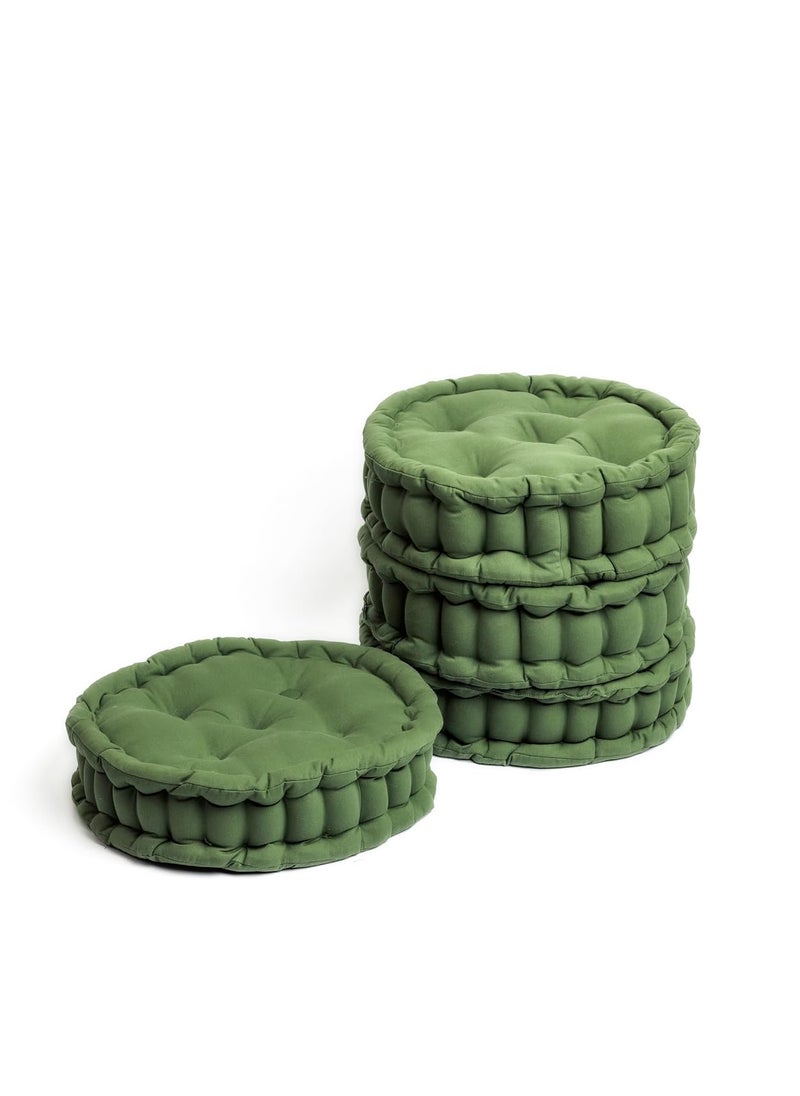 SKANDA FAB Premium HandPlotted Reversible Round Floor Cushion Leopard Green 40 x 40 x 8 cm Pack of 4