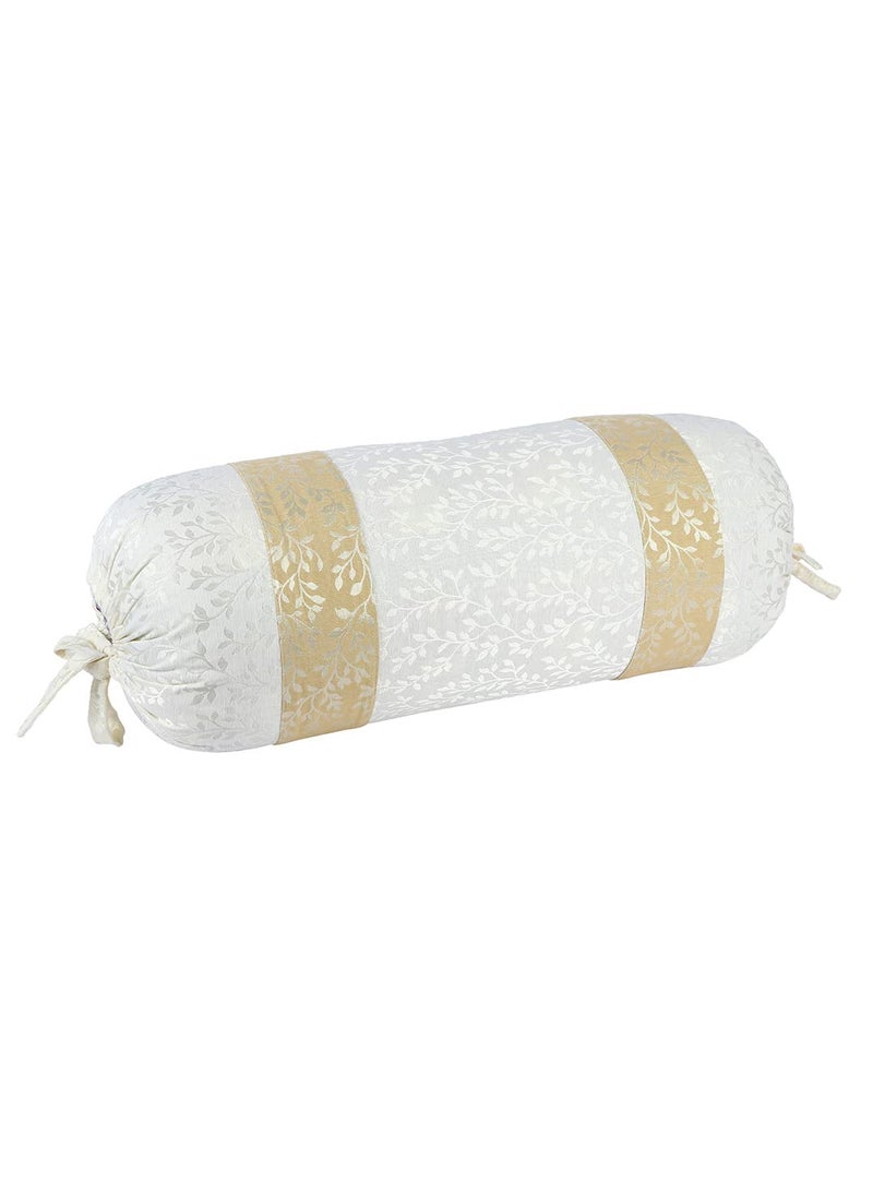 THE CONVERSION Set of 2 Premium Jacquard Cotton self Paisley Design Cream Color Pure Mercerized Bolster CoverLoad Cover with Mix and Match Strap Design 2 pc 15x30 38 cm x 75 cm