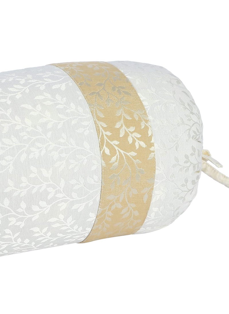 THE CONVERSION Set of 2 Premium Jacquard Cotton self Paisley Design Cream Color Pure Mercerized Bolster CoverLoad Cover with Mix and Match Strap Design 2 pc 15x30 38 cm x 75 cm