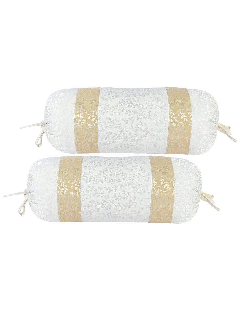 THE CONVERSION Set of 2 Premium Jacquard Cotton self Paisley Design Cream Color Pure Mercerized Bolster CoverLoad Cover with Mix and Match Strap Design 2 pc 15x30 38 cm x 75 cm