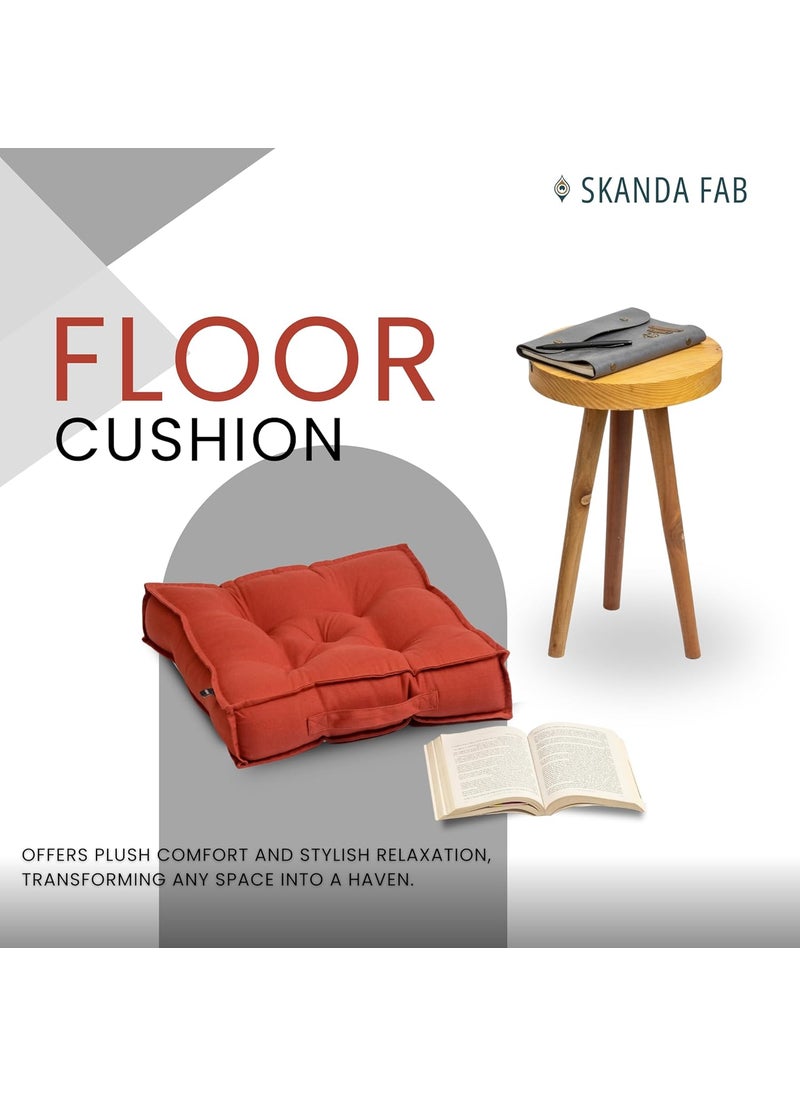 SKANDA FAB Zig ZAG Square Floor Cushions Floor Cushion MicroFiber Filling for Seating Meditation Yoga Pooja Guests Living Room Bedroom Terracotta Marron 40 x 40 x 10 cm Pack of 1