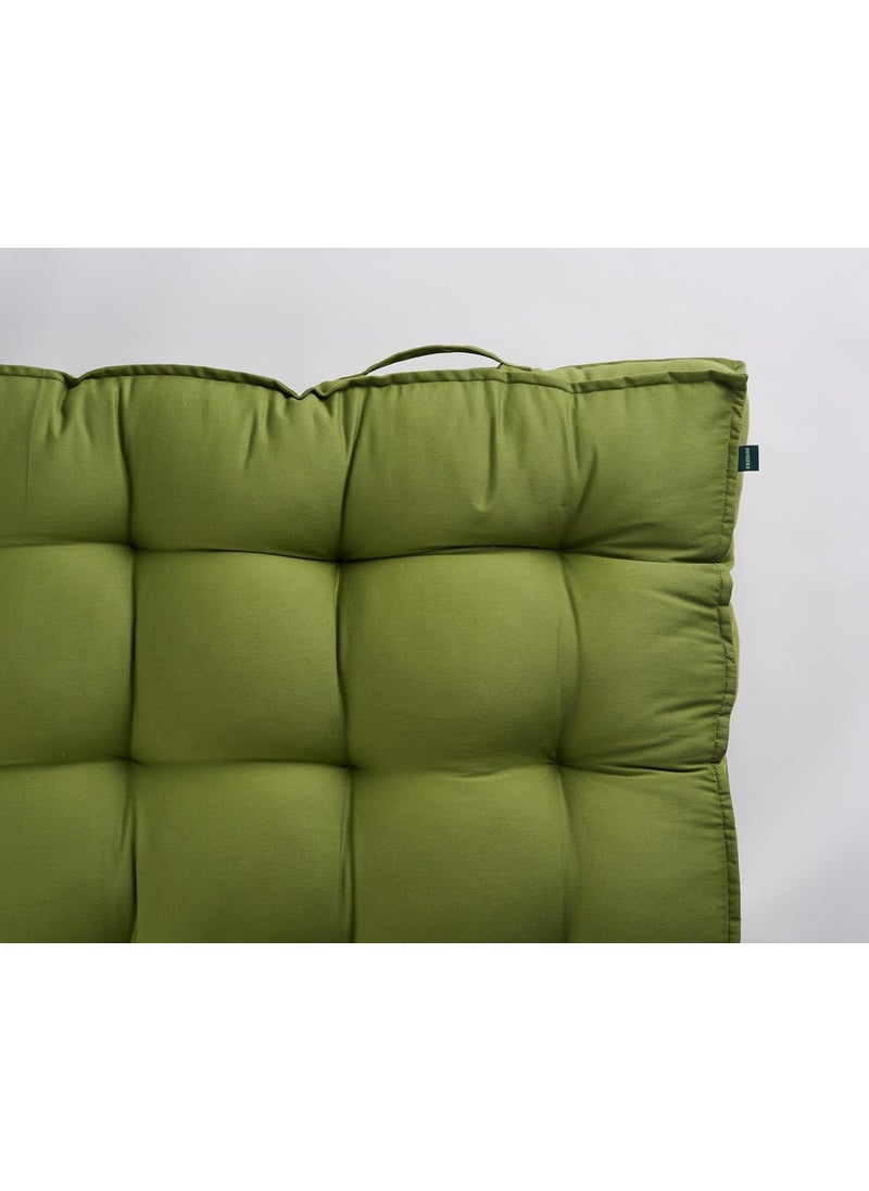 SKANDA FAB Low Seating Cushion 100 Cotton Twill HandPlotted Microfiber Filling Floor Cushion with 2 Back Support Cushions Ideal for Living Room Balcony Lounge 80x120 Light Green Pack of 2