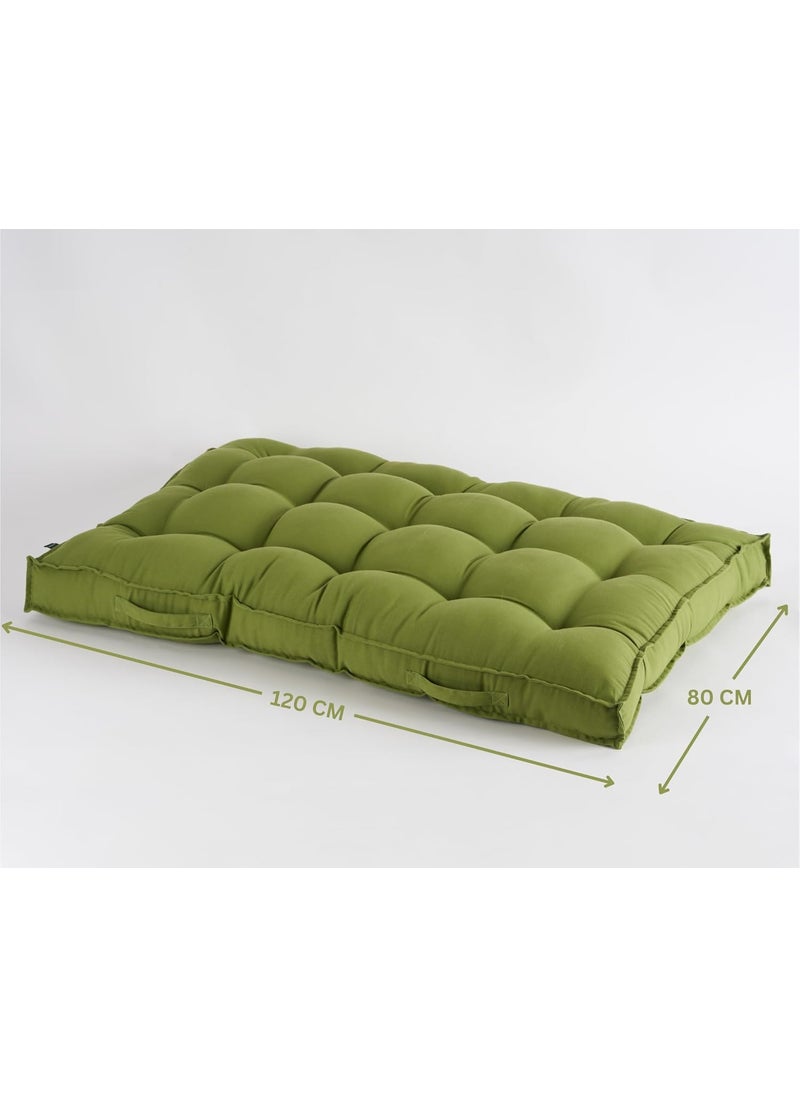 SKANDA FAB Low Seating Cushion 100 Cotton Twill HandPlotted Microfiber Filling Floor Cushion with 2 Back Support Cushions Ideal for Living Room Balcony Lounge 80x120 Light Green Pack of 2