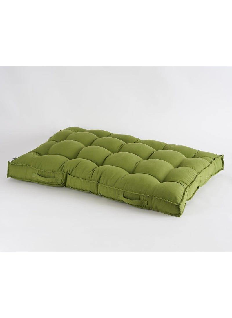 SKANDA FAB Low Seating Cushion 100 Cotton Twill HandPlotted Microfiber Filling Floor Cushion with 2 Back Support Cushions Ideal for Living Room Balcony Lounge 80x120 Light Green Pack of 2