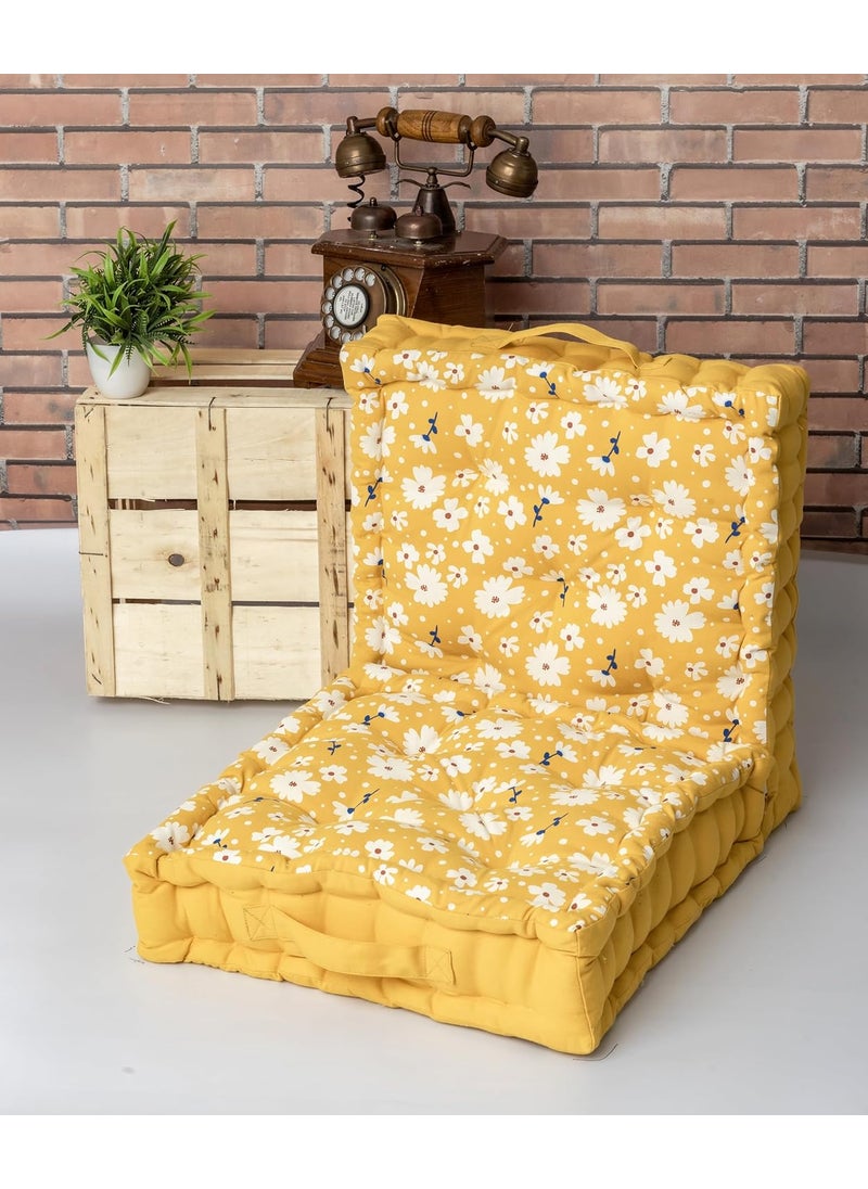 SKANDA FAB Floor Cushion Premium HandPlotted Cotton Print Floor Cushions Polyester Fill 100 Cotton Twill Durable Stylish Flower Mustard 40 x 40 x 8 cm Pack of 2
