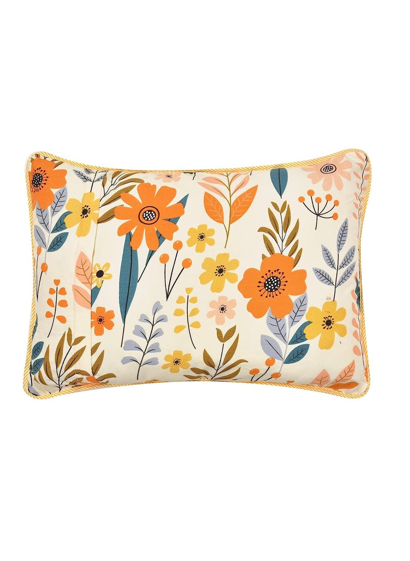 RRC Quilted Floral Print Cotton Pillow Covers Set of 217X27Inches 220 GSM Soft Cotton Quilted Pillow Cover Protector Zippered Closure