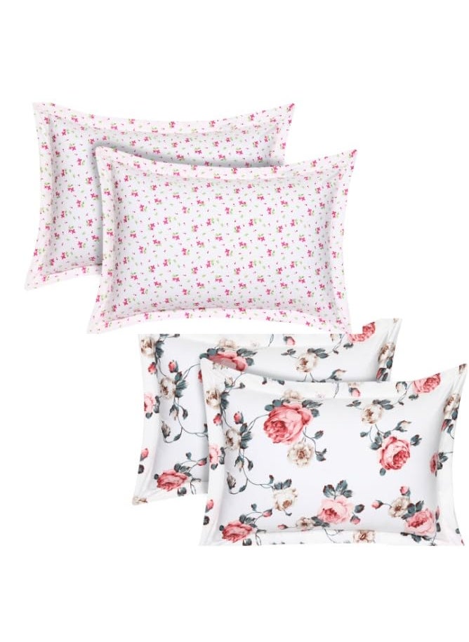 HOUSE FOX Floral Zipper Cotton Pillow CoversCasesProtectors NOT Pillow Set of 2 Pair Or 4 PcsSize 18x28inch with ZipChain300 TCColor WhitePink red