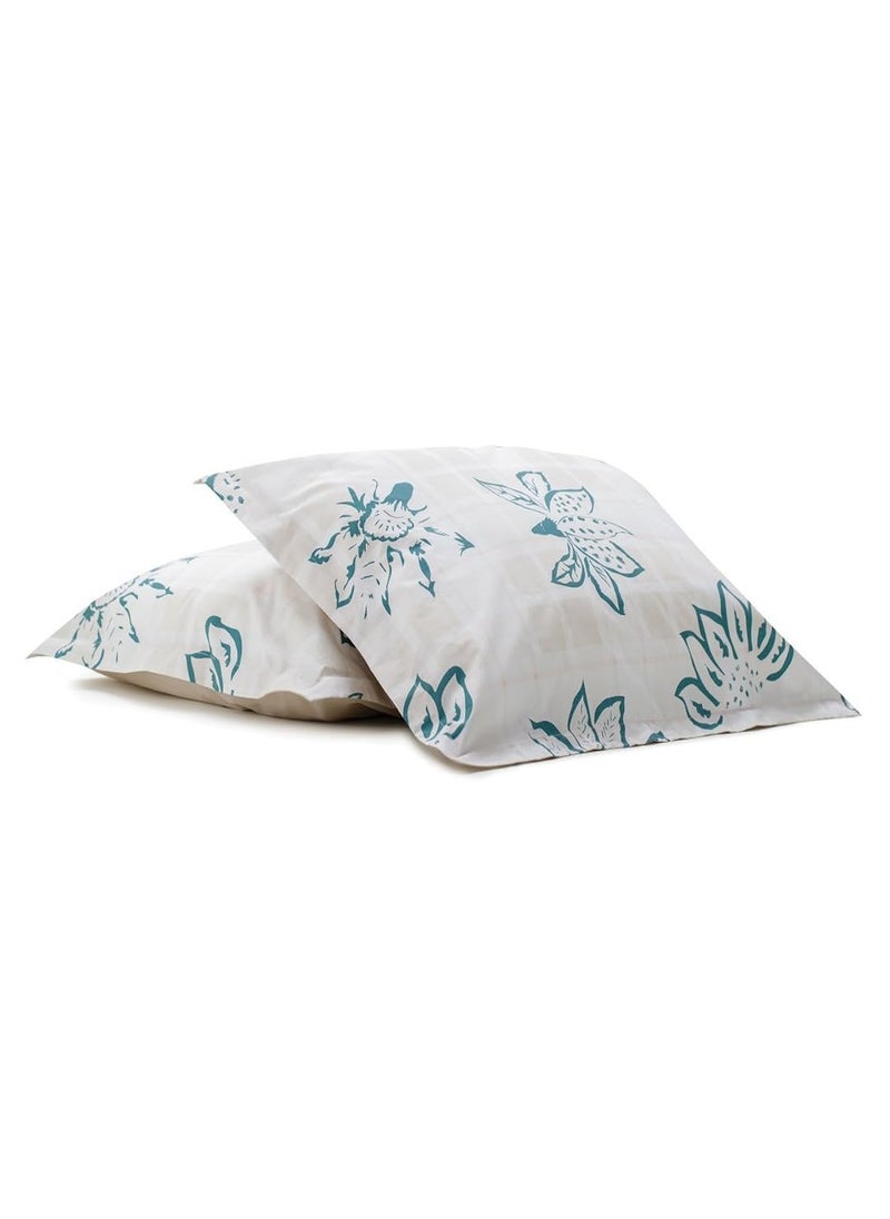 Himeya 100 Cotton Comfort Percale Pair of 2 Pillow Covers 50 x 75 CM Floral Plaid Pine Green