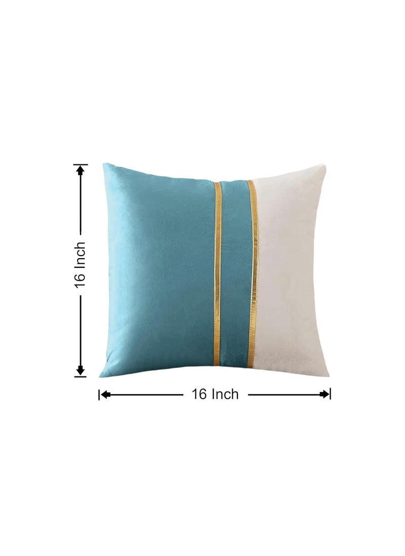 AEROHAVEN Set of 2 Premium Velvet with Gold Stripes Decorative Throw PillowCushion Covers with Invisible Zipper 16 x 16 Inch Aqua