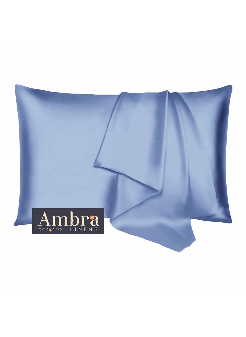 Ambra Linen Premium Luxury Silky Soft Pillow Cover Solid ColorSilk Like Soft Skin Friendly Compatible with All Bedding Styles Set of 2 Covers for AllSeason use Sky Blue