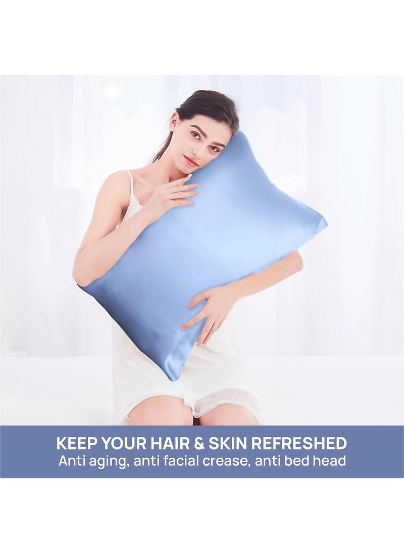 Ambra Linen Premium Luxury Silky Soft Pillow Cover Solid ColorSilk Like Soft Skin Friendly Compatible with All Bedding Styles Set of 2 Covers for AllSeason use Sky Blue
