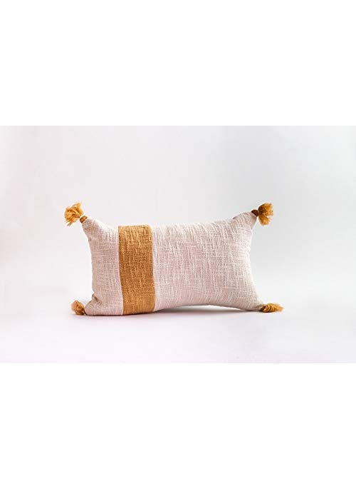 aRDENMEAD Decorative Handmade Cotton Tassel ThrowPillow Cushion Cover Set Of 2 12 X 20 Inches 30 X 50 Cm Yellow 210 TC