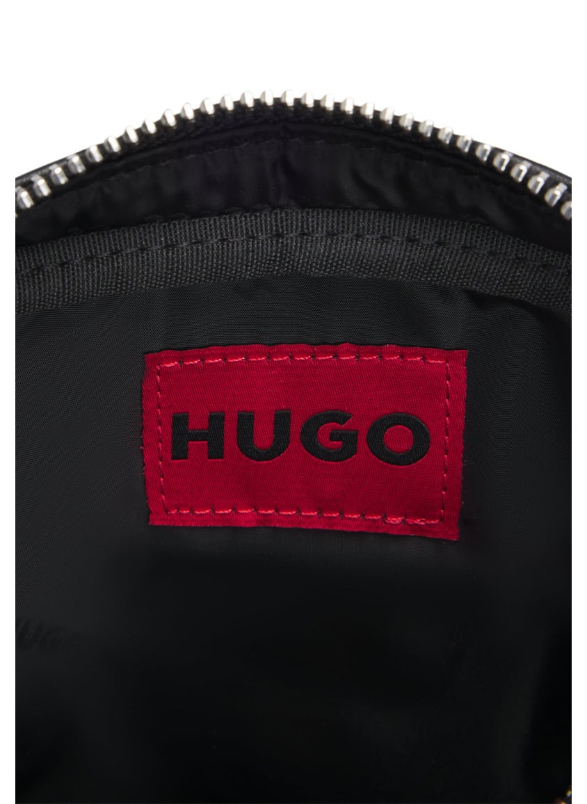 Faux-leather reporter bag with stacked-logo pattern